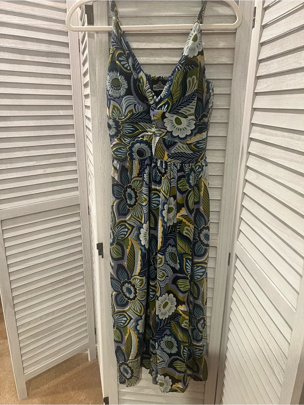 Angie - Floral V-Neck Spaghetti Strap Maxi Dress w/ peep hole, Medium